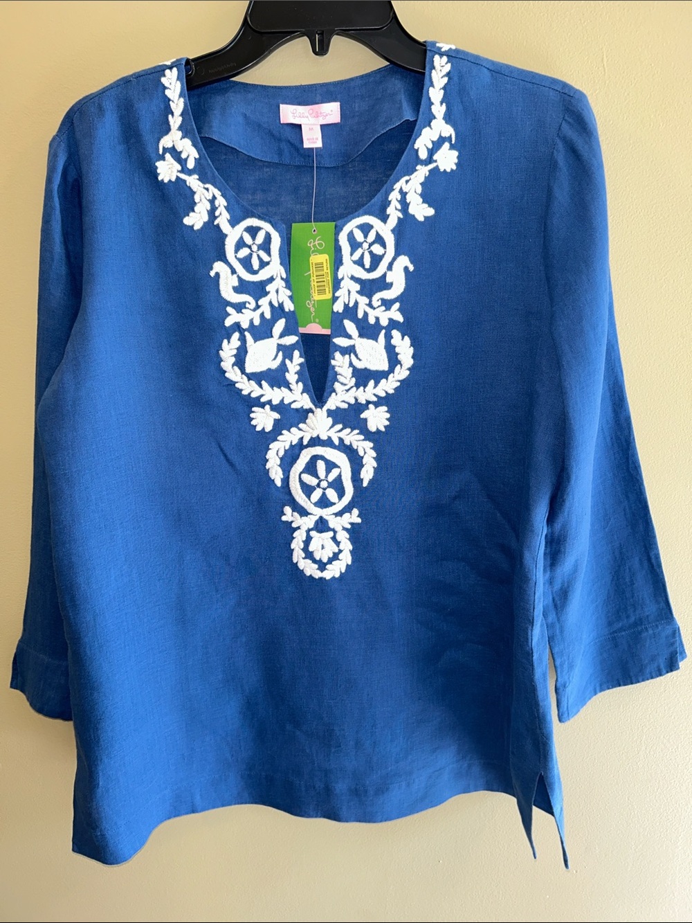 Lilly Pulitzer Linen Embroiled Blue Tunic Med.
